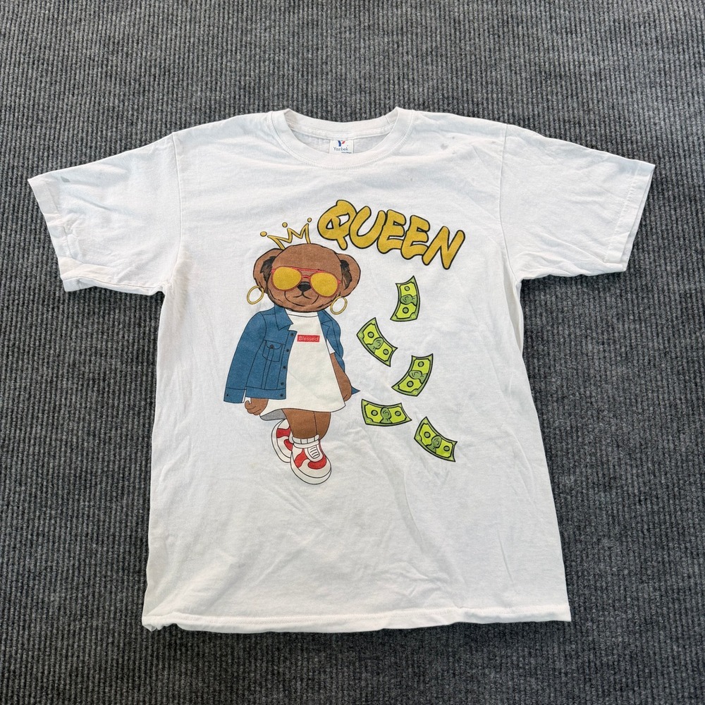 Yazbek Queen Bear Graphic Tee T-Shirt White Heavyweight Hip Hop Streetwear M